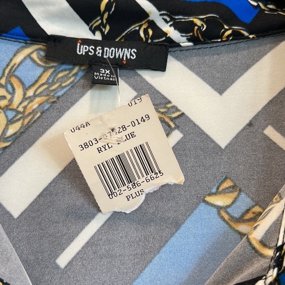 Ups & Downs Plus NWT Royal Blue Tunic Chain Print Blouse Jersey Fabric sz.3X NWT - Picture 4 of 8